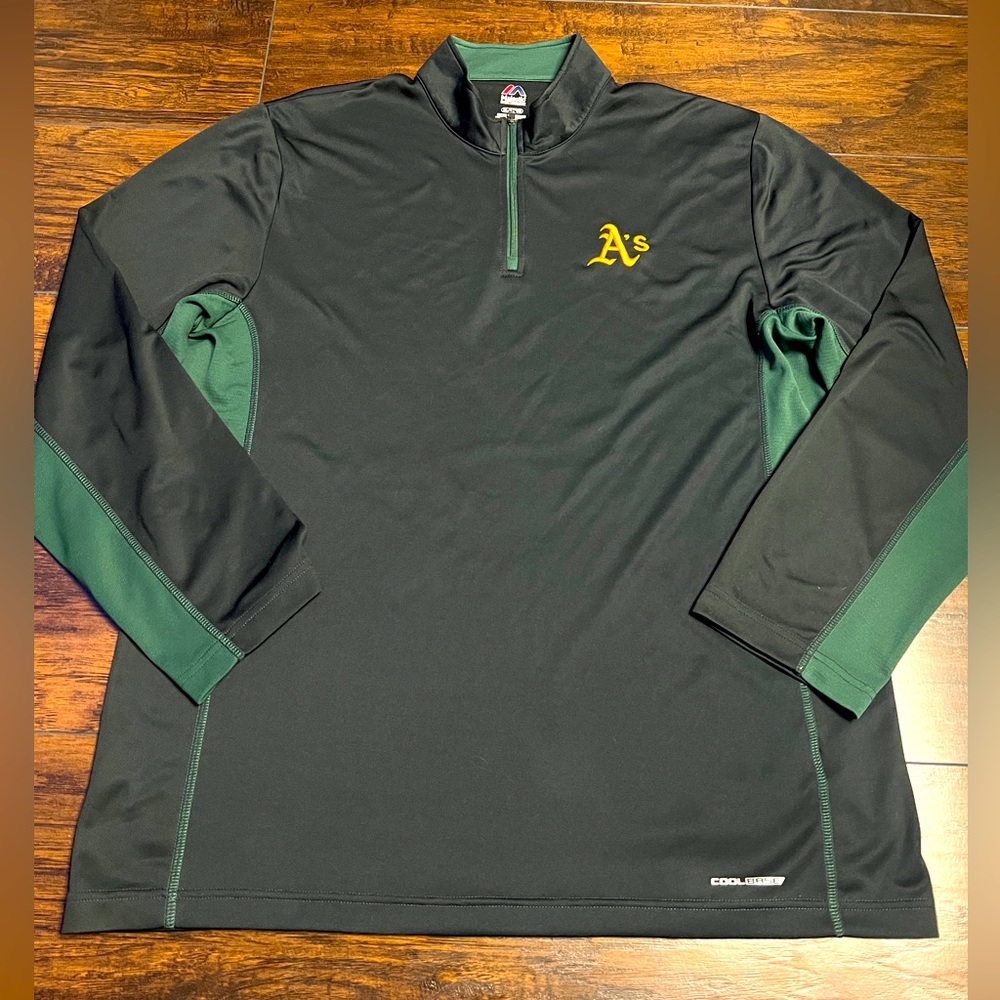 MLB Majestic Oakland Athletics Pullover Dugout Sweater Men XL 1/4 Zip Cool Base